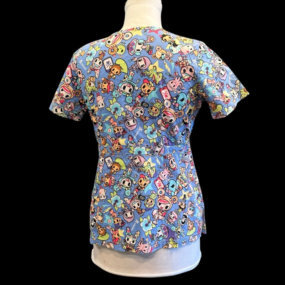 TOKIDOKI Japan Theme Blue Scrub Top, Sz XS - Picture 4 of 9